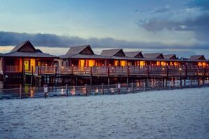 brown wooden houses on body of water during daytime