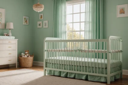 Coussin de protection tressé en vert d'eau pour lit de bébé