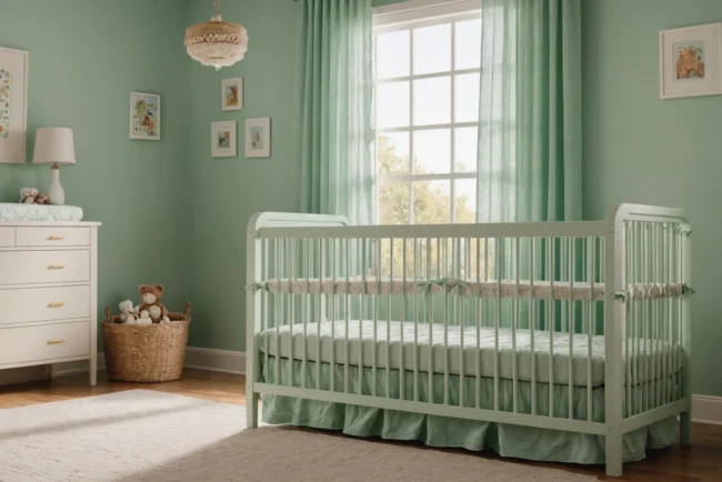 Coussin de protection tressé en vert d'eau pour lit de bébé