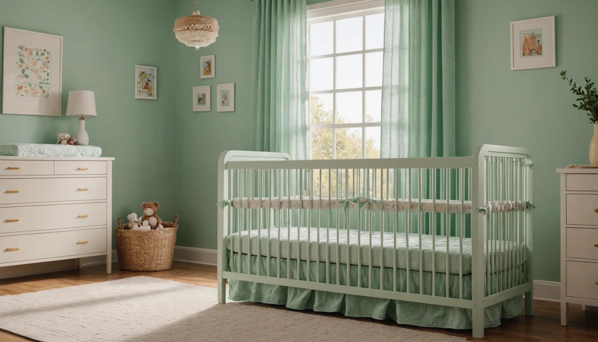 Coussin de protection tressé en vert d'eau pour lit de bébé