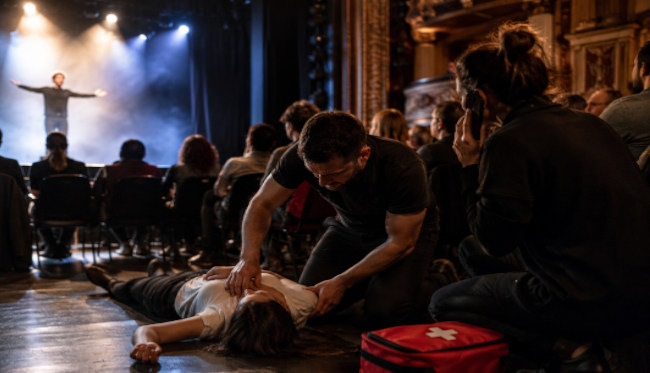 Intervention de secours auprès d’un spectateur victime d’un malaise dans une salle de spectacle